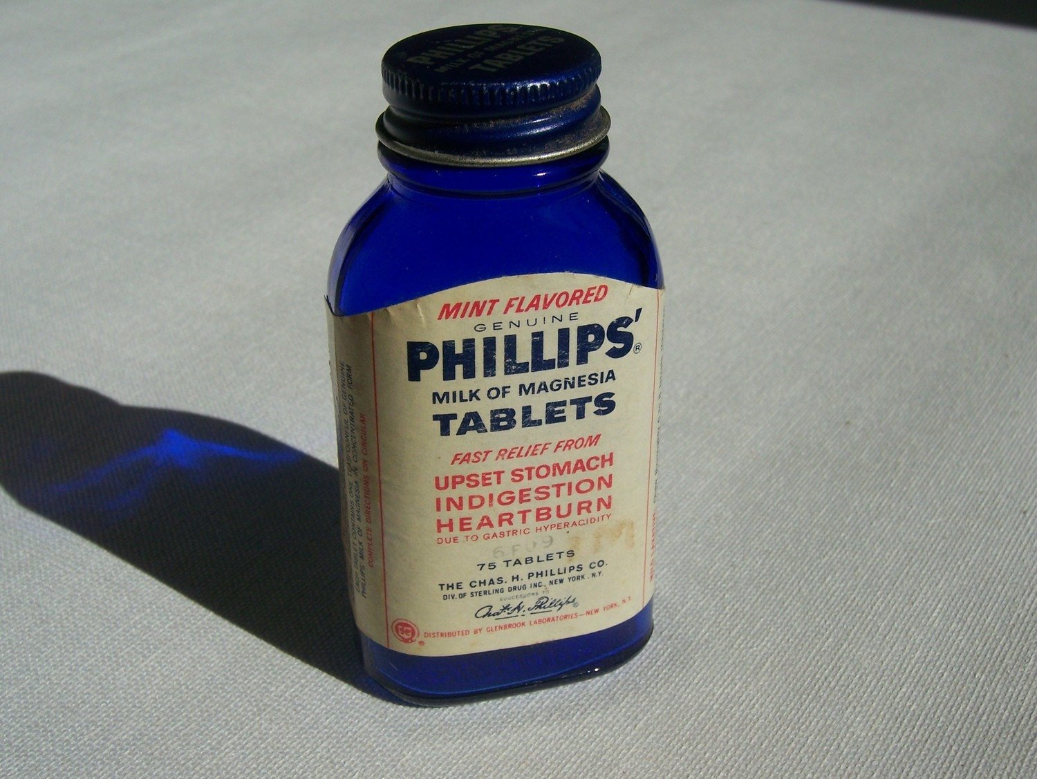Vintage Cobalt Blue Glass Milk of Magnesia Tablets Bottle